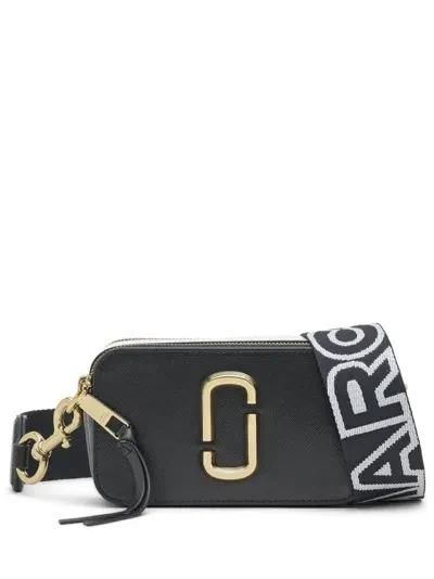 Marc Jacobs 'the Snapshot' Black Shoulder Bag With Metal Logo At The Front In Leather Woman