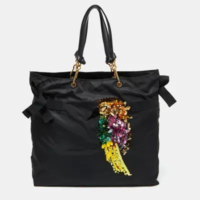 Pre-owned Marc Jacobs Black Nylon And Leather Tropical Chappy Bird Shopper Tote