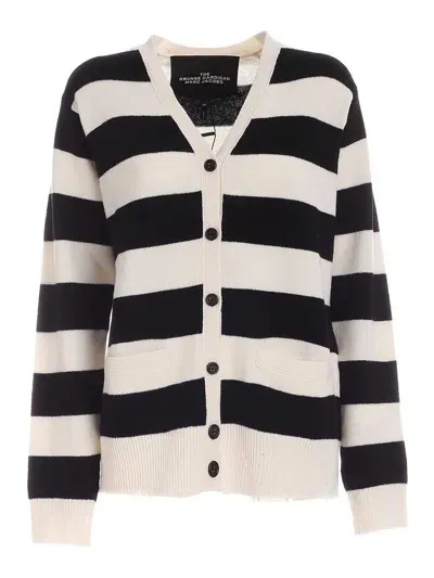 Marc Jacobs Striped Wool Cardigan In Blanco