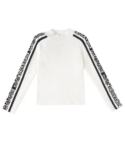 Marc Jacobs Kids' Logo Ribbed-knit Cotton-blend Sweater In White