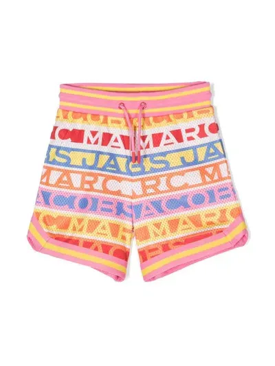 Marc Jacobs Kids' Logo-stripe Perforated Shorts In Pink