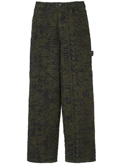 Marc Jacobs Oversized Distressed Monogram Jeans In Green