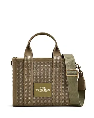 Marc Jacobs The Crystal Canvas Small Tote Bag In Slate Green Crystal/brass