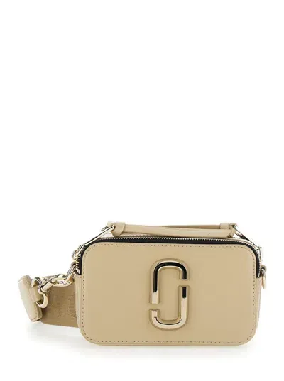 Marc Jacobs 'the Snapshot' Beige Shoulder Bag With Metal Logo At The Front In Leather Woman