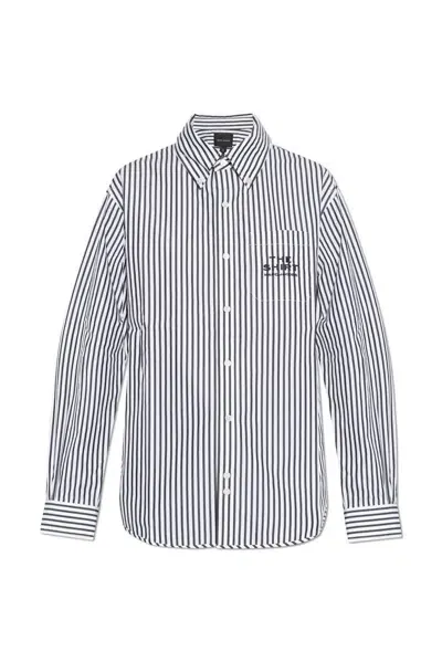 Marc Jacobs The Striped Logo Embroidered Shirt In Black