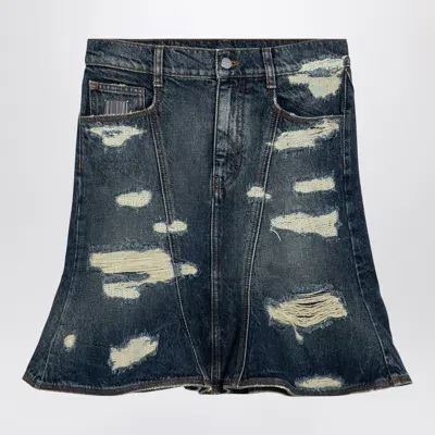 Marc Jacobs Washed Denim Skirt With Worn Details In Blue