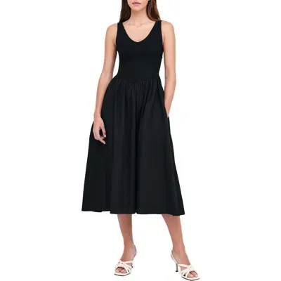 Marcella Emmy Mixed Media Midi Dress In Black