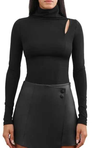 Marcella Lennox Asymmetric Long Sleeve Top In Black