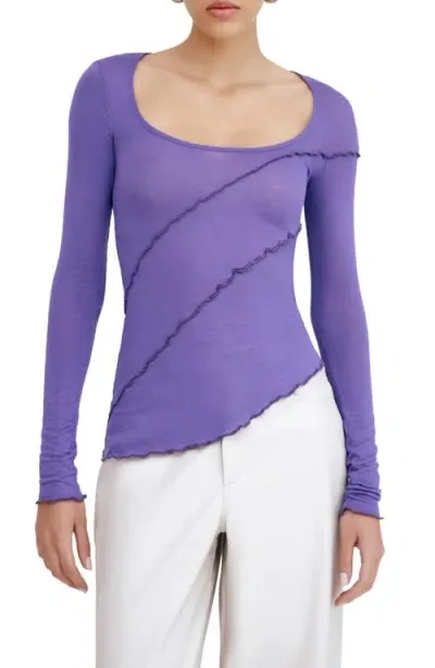 Marcella Melody Ruffle Seam Semisheer Jersey Top In Purple