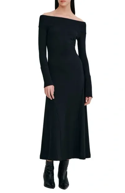 Marcella Tilly Off The Shoulder Long Sleeve Maxi Dress In Black