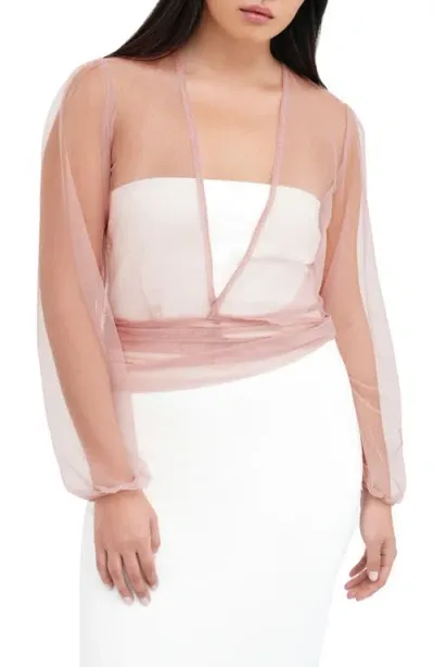 Marcella Verona Sheer Mesh Wrap Bolero In Dusty Pink