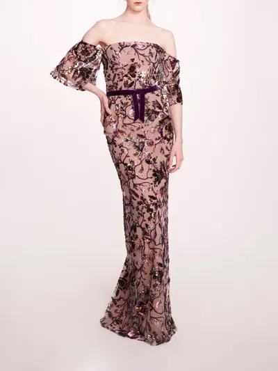 Marchesa Climbing Vines Gown In Lilac Wine