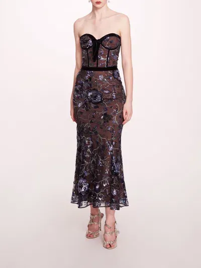 Marchesa Climbing Vines Midi Dress In Crystal Ocean