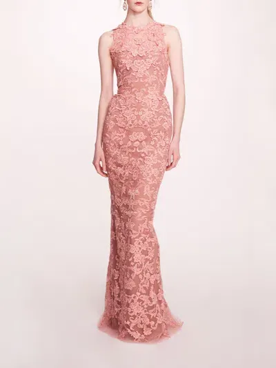 Marchesa Corded Column Gown In Blush