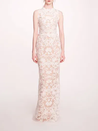 Marchesa Corded Column Gown In Ivory