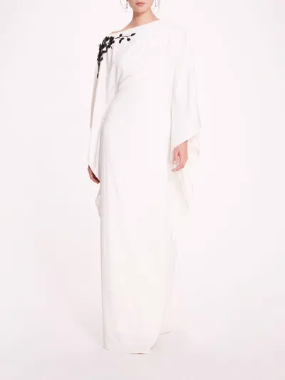 Marchesa Embroidered Draped Kaftan In White