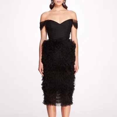 Marchesa Notte Dotted Tulle Midi Dress In Midnight