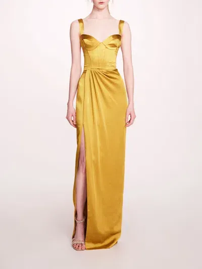 Marchesa Satin Bustier Gown In Gold