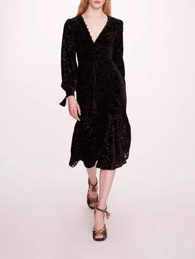 Marchesa Velvet Burnout Midi Dress In Black