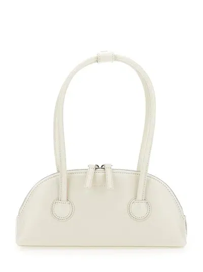 Marge Sherwood Besette White Shoulder Bag With Engraved Logo In Leather Woman In Vanilla Crinkle