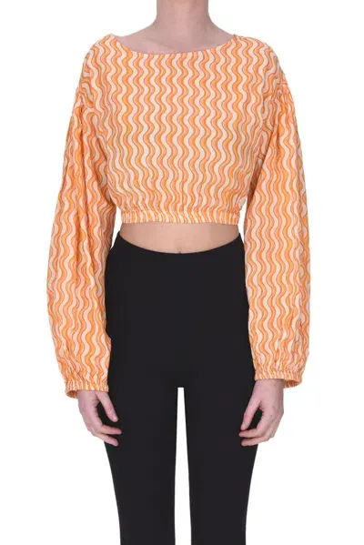 Maria De La Orden Optical Print Cotton Top In Orange