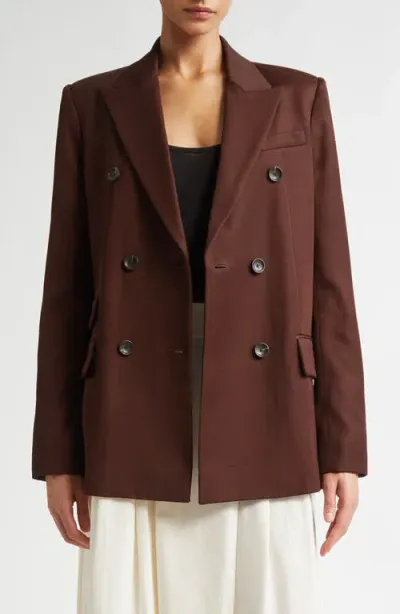 Maria Mcmanus Billiet Double Breasted Twill Blazer In Bitter Chocolate