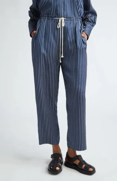 Maria Mcmanus Stripe Crop Drawstring Organic Cotton Sateen Pants In Midnight Stripe