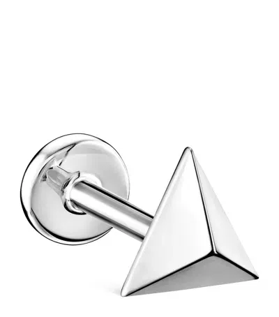 Maria Tash White Gold Faceted Triangle Threaded Stud Earring In Metallic