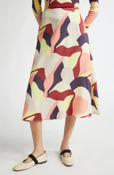 Marimekko Kreppi Kamelia Midi Skirt In Red Grey Pink Yellow