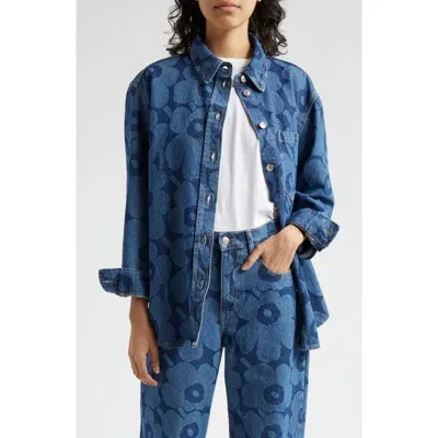 Marimekko Mari Vaihe Unikko Denim Button-up Shirt In Mid Indigo