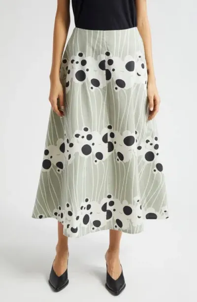 Marimekko Stasia Lammet Cotton & Linen A-line Skirt In Greyish Green White Dk Grey