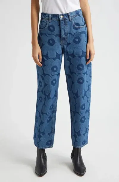 Marimekko Unikko Crop Cotton Stretch Twill Jeans In Mid Indigo