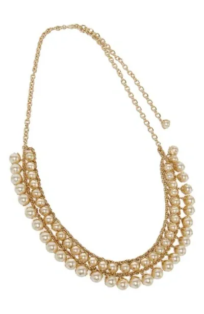 Marina Rinaldi Imitation Pearl Belt In Light Gold