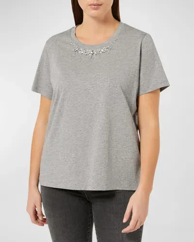 Marina Rinaldi Plus Size Gallico Crystal-embellished T-shirt In Light Grey