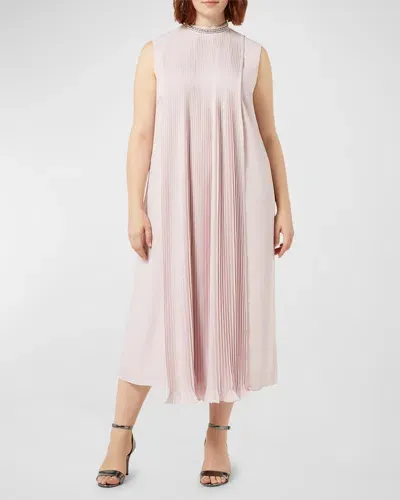 Marina Rinaldi Plus Size Soprano Pleated Mock-neck Midi Dress In Pink