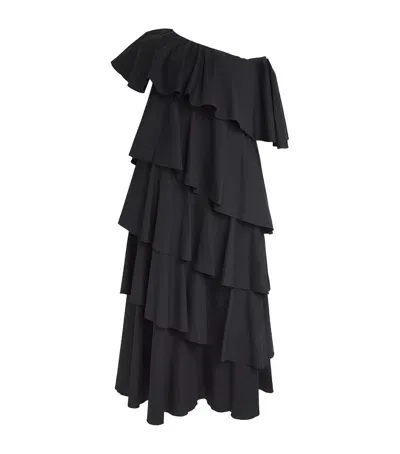 Marina Rinaldi Ruffled One-shoulder Maxi Dress In Black