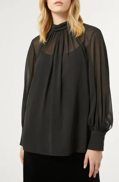 Marina Rinaldi Uditore Mock Neck Georgette Top In Black