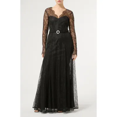 Marina Rinaldi Venosa Long Sleeve Lace Gown In Black