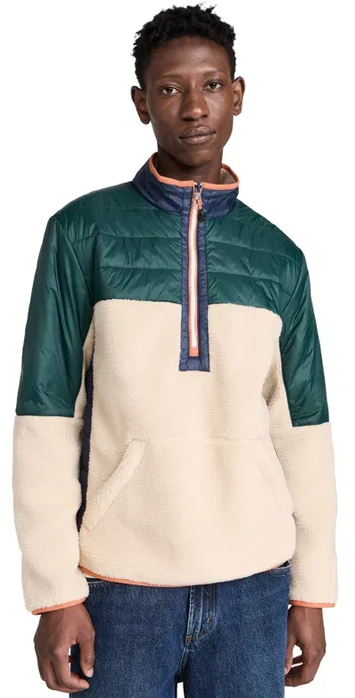 Marine Layer Archive Sherpa Half Zip Jacket Green/natural Colorblock