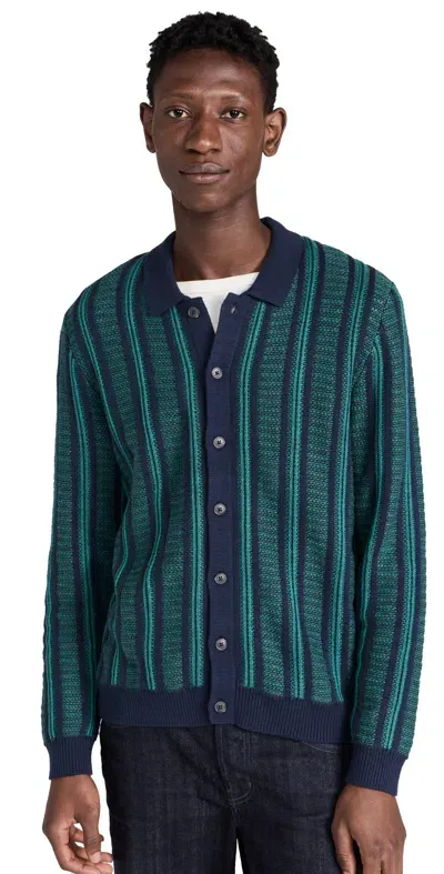 Marine Layer Button Down Sweater Navy/green Stripe