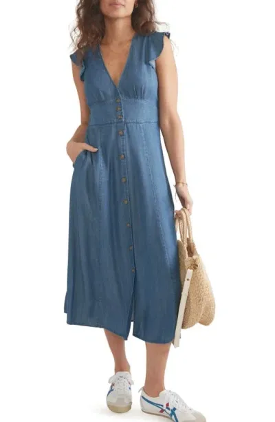 Marine Layer Camila Ruffle Sleeve Midi Dress In Chambray