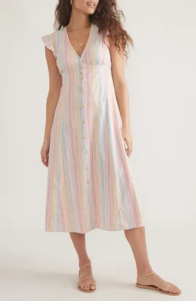 Marine Layer Camila Stripe Button Front Midi Dress In Rainbow