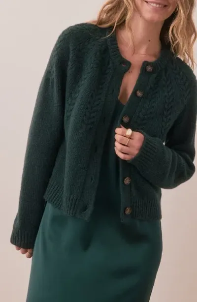 Marine Layer Everly Cable Stitch Cardigan In Green Gable