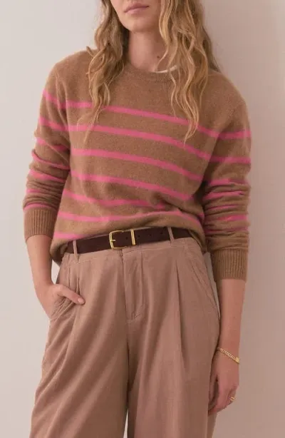 Marine Layer Harper Stripe Cashmere Sweater In Camel/pink