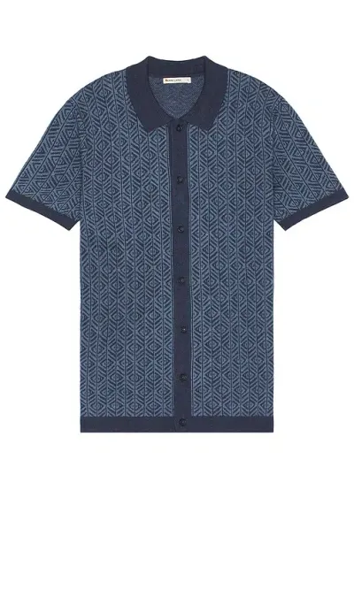 Marine Layer Jacquard Short Sleeve Sweater In Blue Geo Jacquard