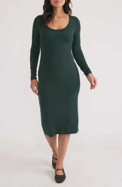 Marine Layer Lexi Long Sleeve Rib Midi Dress In Green Gables