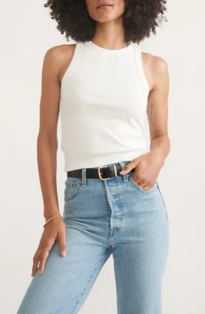 Marine Layer Lexi Sun-in High Neck Crop Rib Tank In White