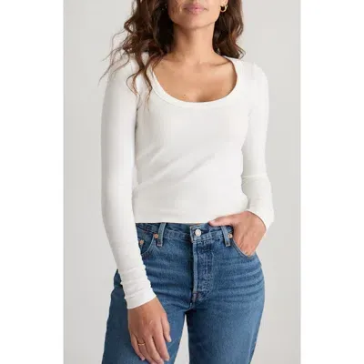 Marine Layer Lexi Sun-in Scoop Neck Long Sleeve Rib T-shirt In White