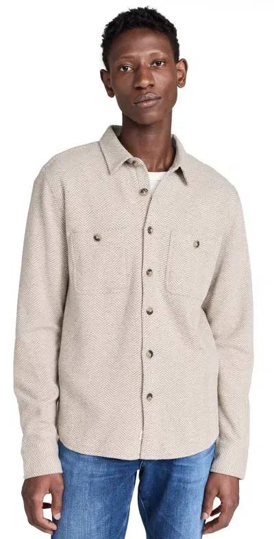 Marine Layer Pacifica Stretch Twill Overshirt Taupe Herringbone