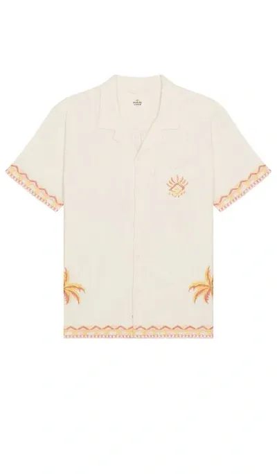 Marine Layer Placed Embroidery Resort Shirt In Natural/coral